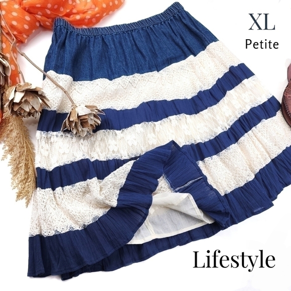 Lifestyle Dresses & Skirts - ❣️ Lifestyle Blue Denim Cream Boho Embroidered Striped Sz XL Petite